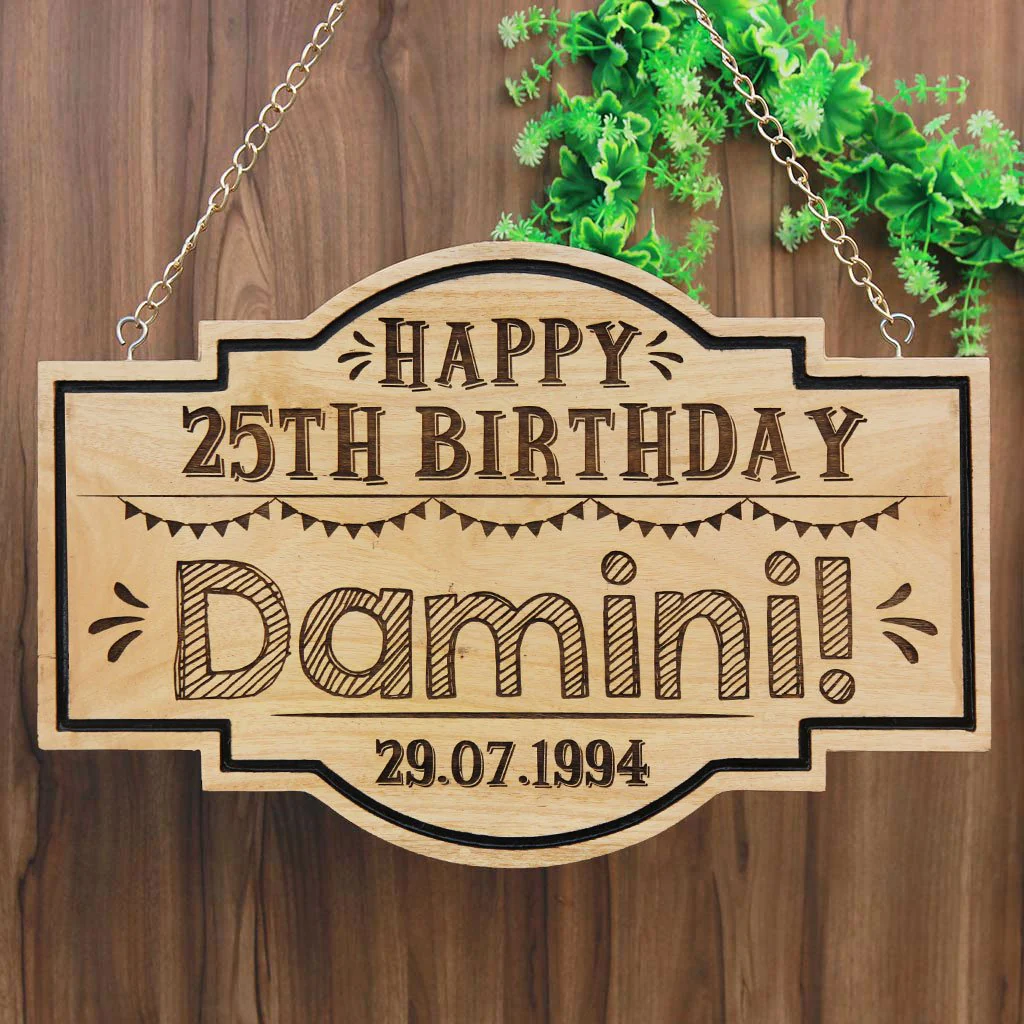 Personalized Happy Birthday Hanging Wood Sign