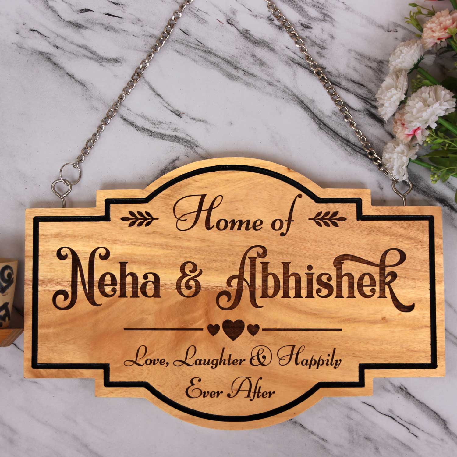 Personalized Home Sign for Couples - Hanging Wooden Sign - Image 3