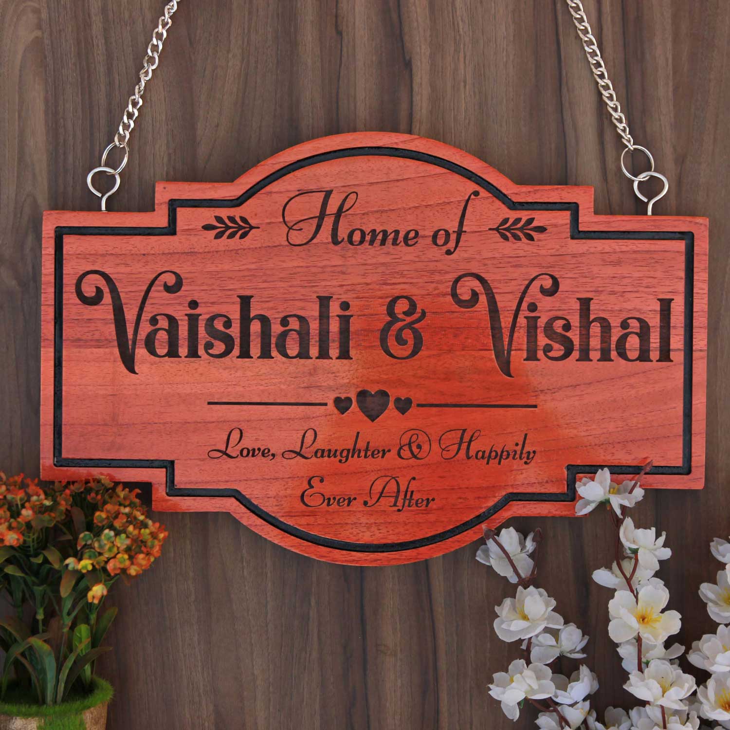 Personalized Home Sign for Couples - Hanging Wooden Sign - Image 4