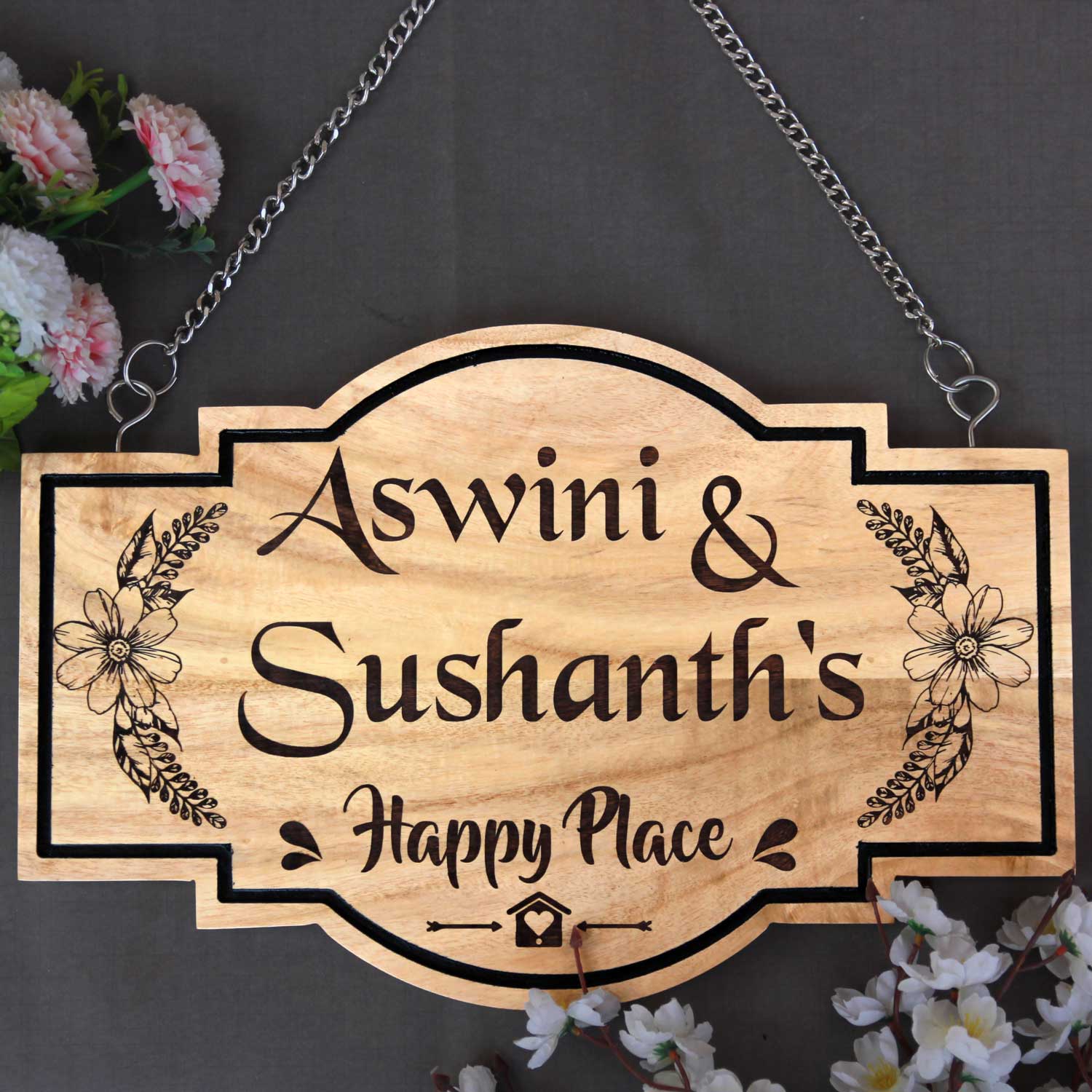 Personalized Home Sign for Couples - Hanging Wooden Sign - Image 5