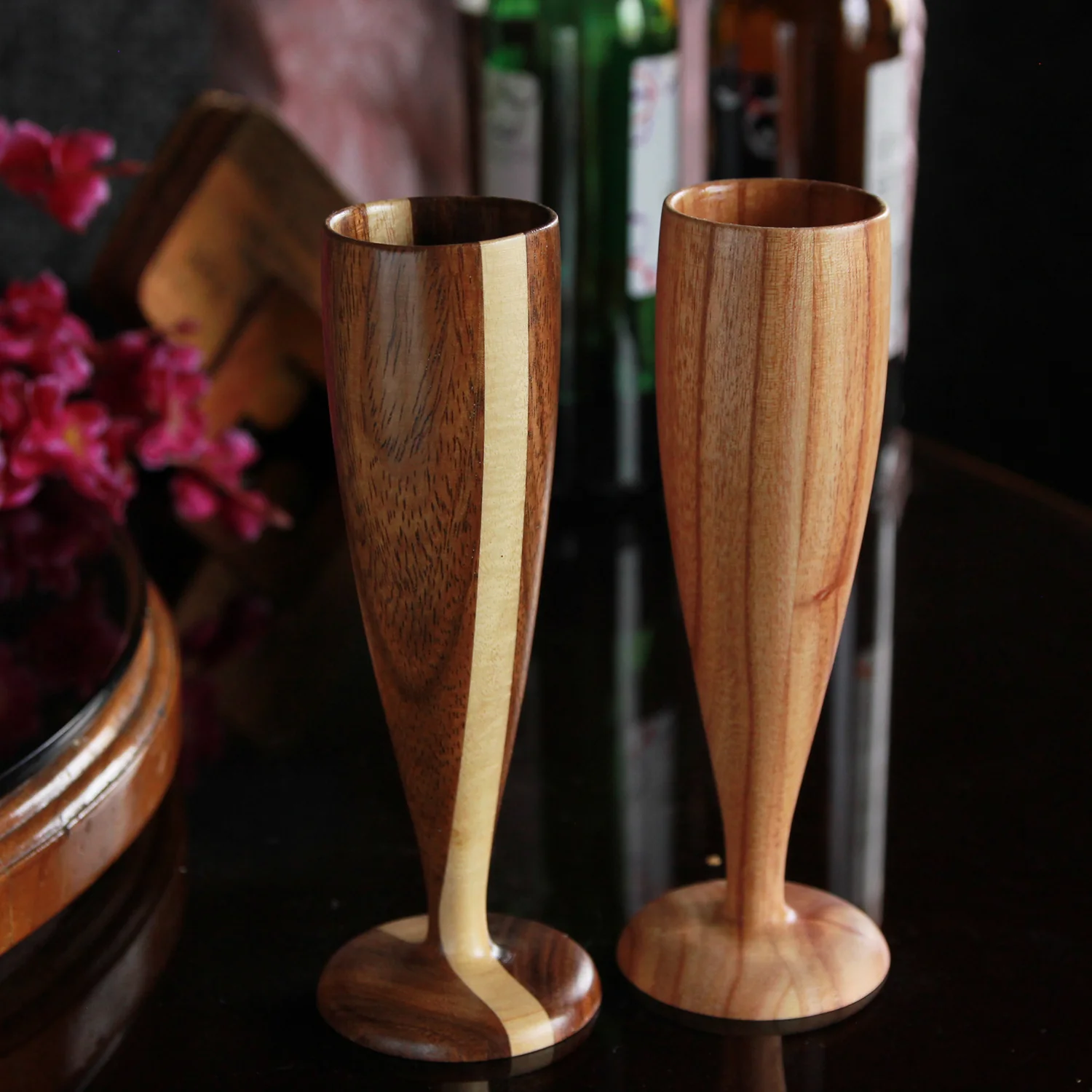Personalized Neem Wood Champagne Glasses | Handmade Wooden Champagne Flutes - Image 10