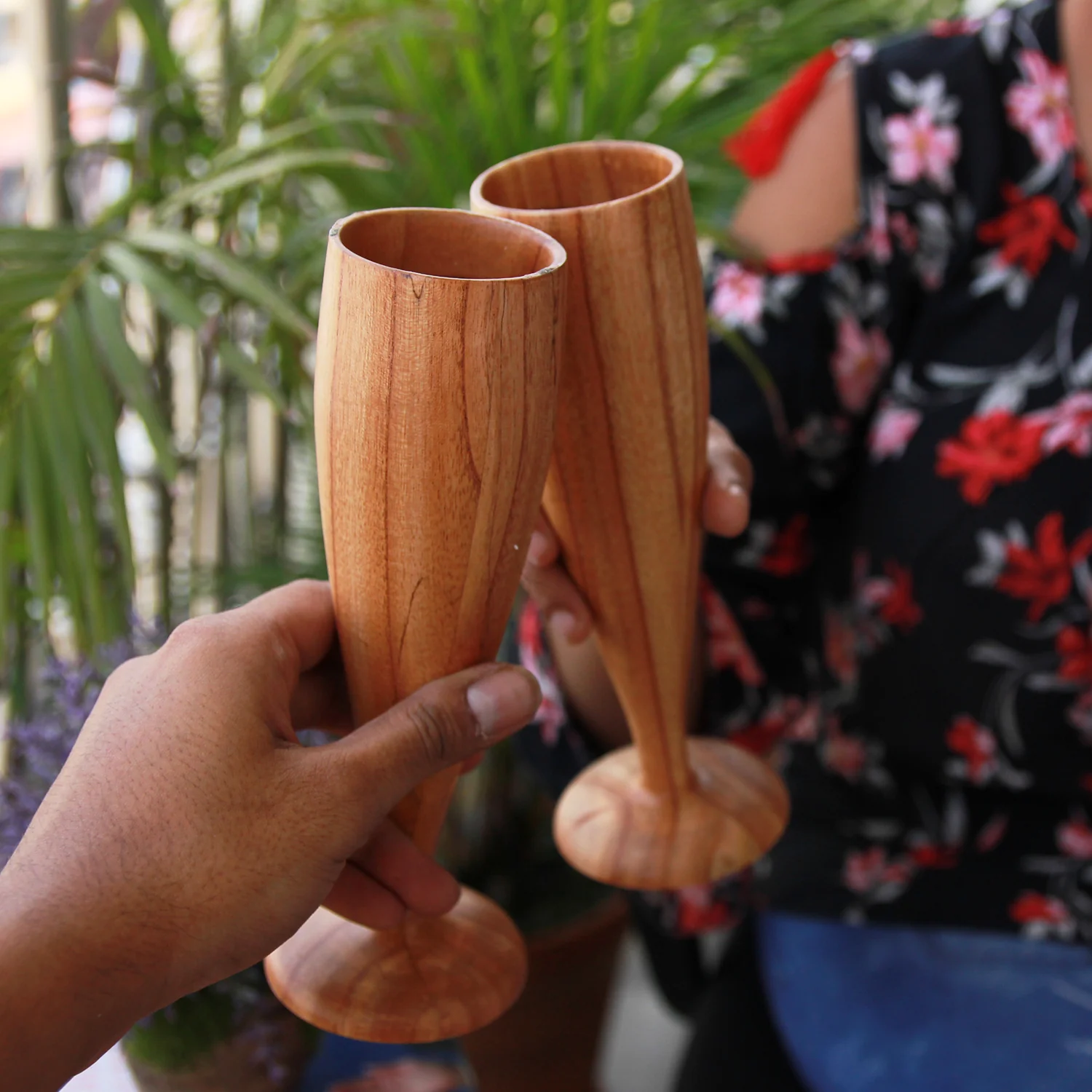 Personalized Neem Wood Champagne Glasses | Handmade Wooden Champagne Flutes - Image 2