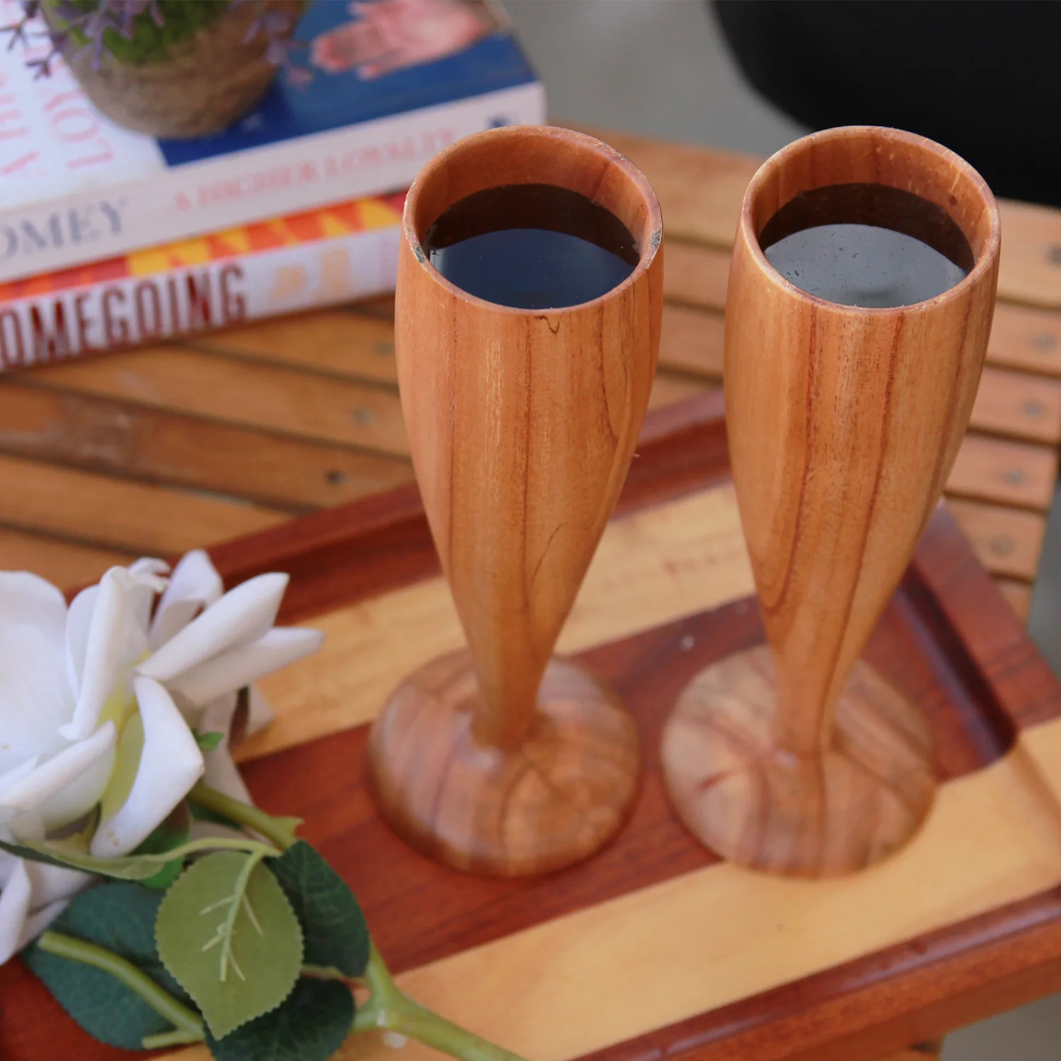 Personalized Neem Wood Champagne Glasses | Handmade Wooden Champagne Flutes - Image 3