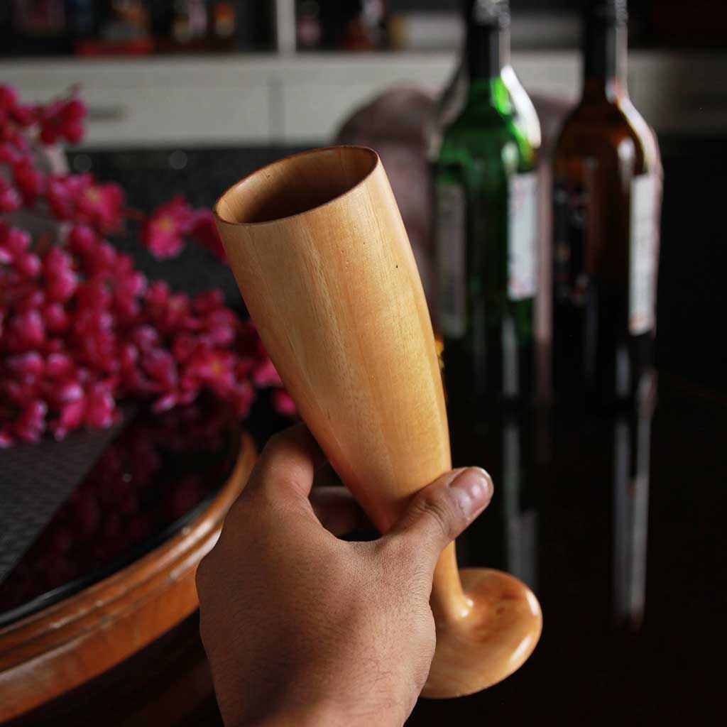 Personalized Neem Wood Champagne Glasses | Handmade Wooden Champagne Flutes - Image 5