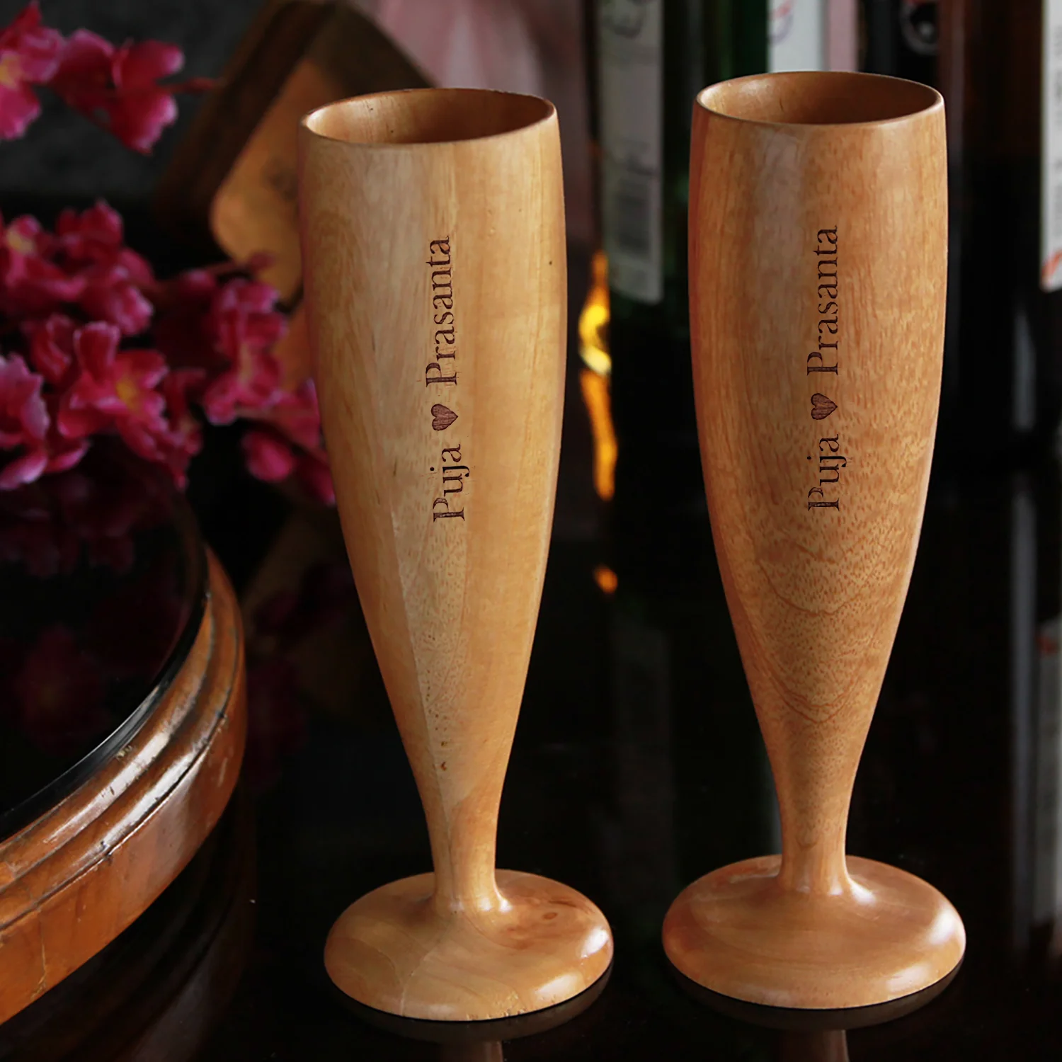 Personalized Neem Wood Champagne Glasses | Handmade Wooden Champagne Flutes - Image 7
