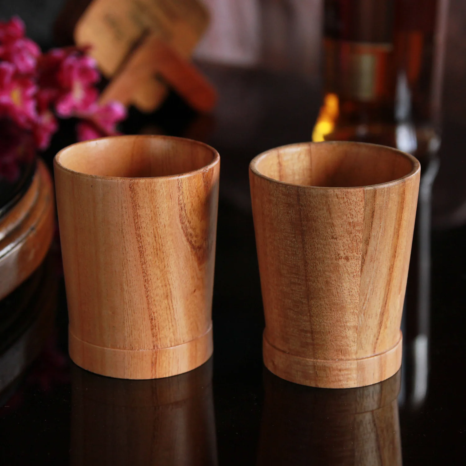 Personalized Neem Wood Whiskey Glasses Set | Handmade Wood Goblets - Image 6