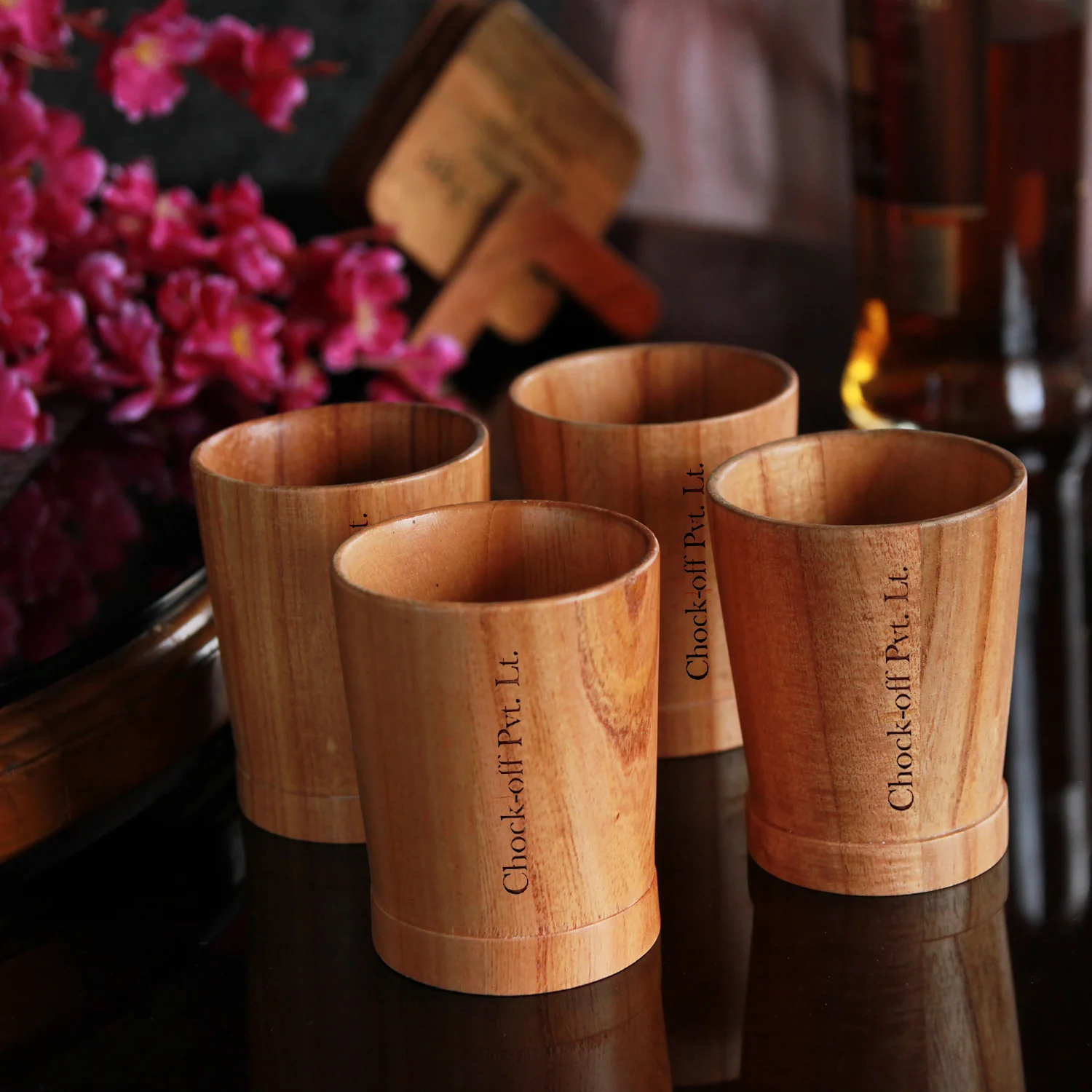 Personalized Neem Wood Whiskey Glasses Set | Handmade Wood Goblets - Image 7