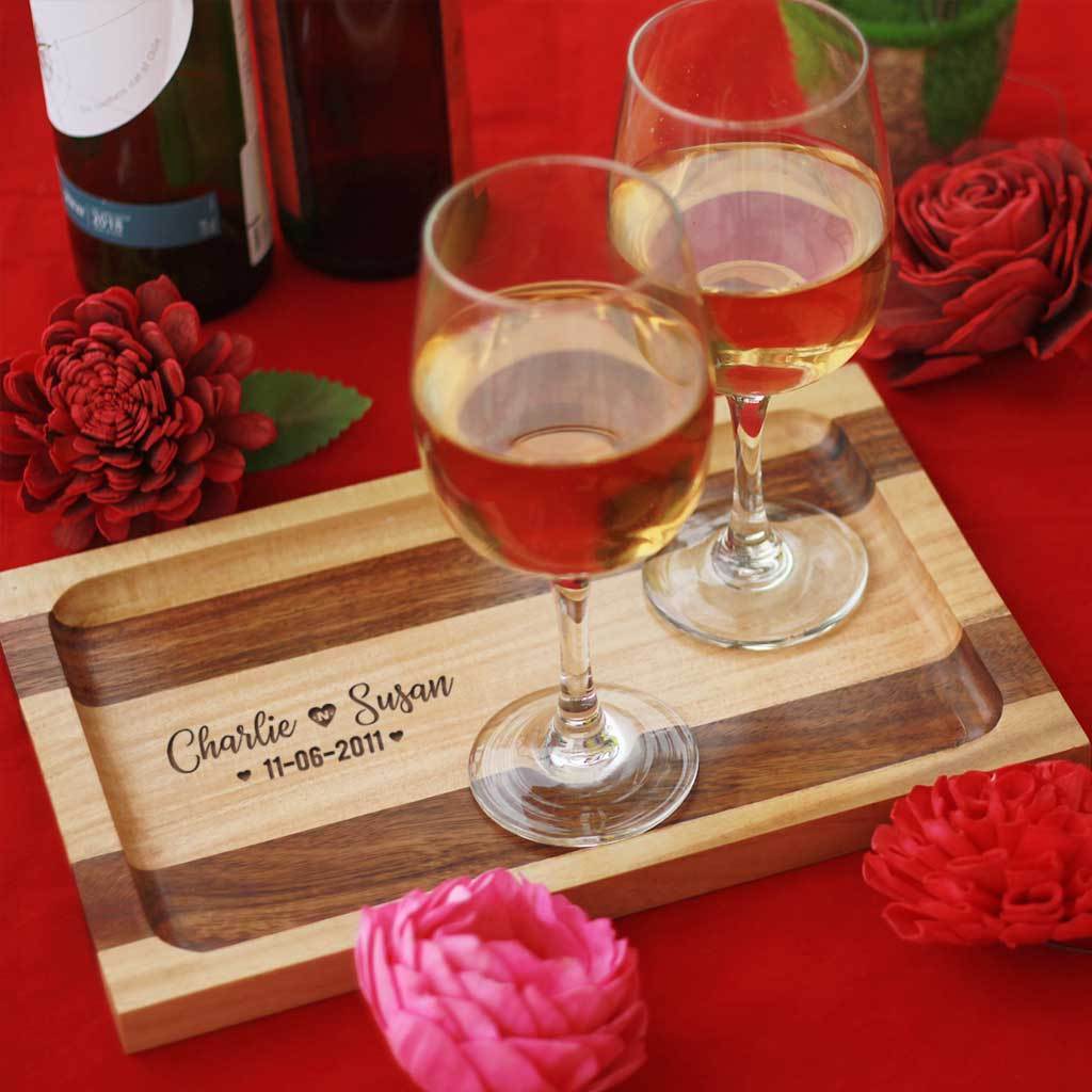 Personalized Serving Tray Engraved With Couple Name - Wooden Tray - Image 7