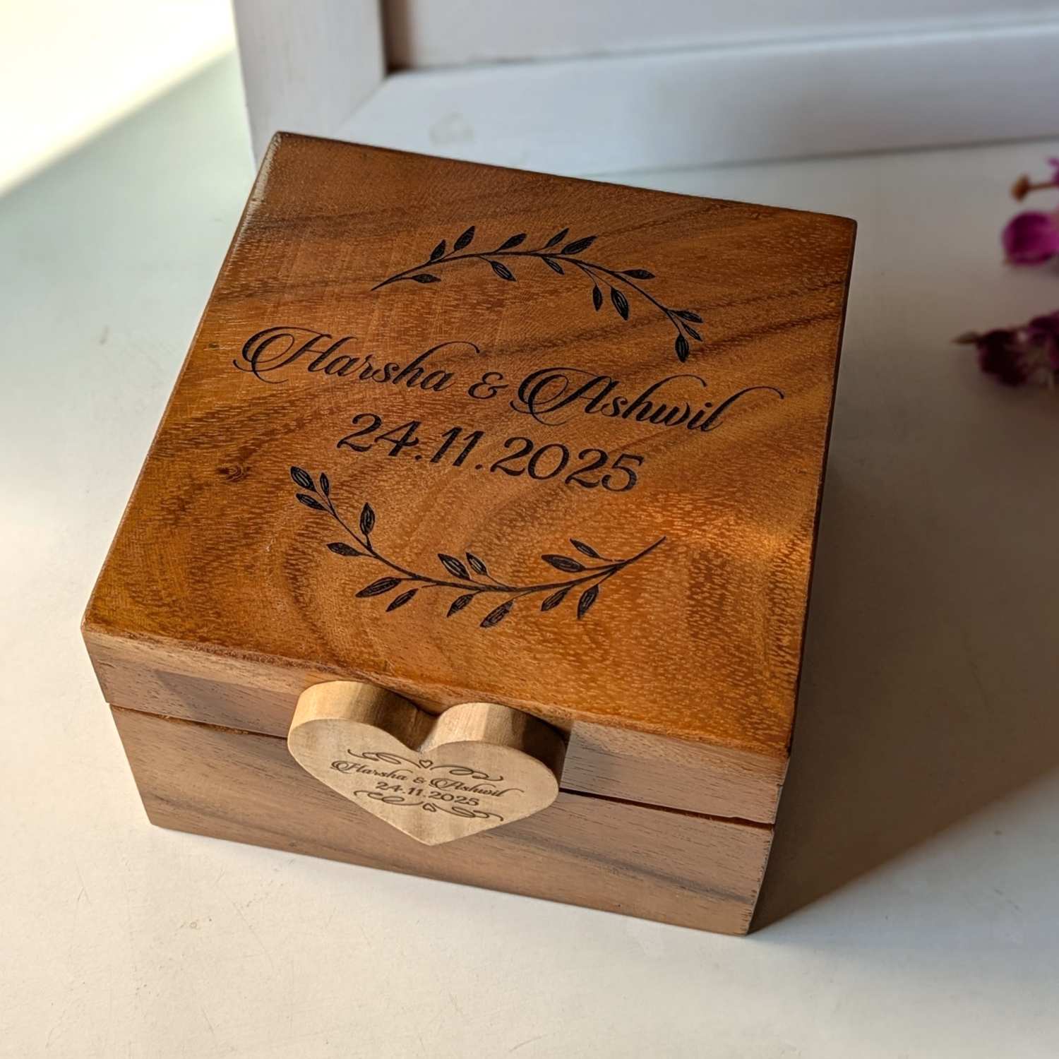 Personalized Teak Wood Couple’s Box | Engraved Box Of Love for Anniversaries & Birthdays - Image 4
