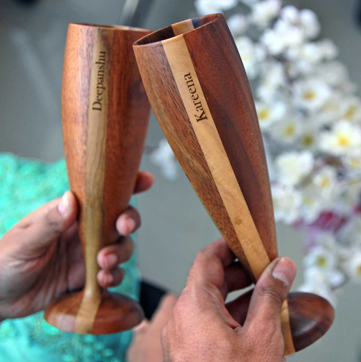 Personalized Wood Champagne Glasses | Anniversary Gift For Husband & Wife - Image 5