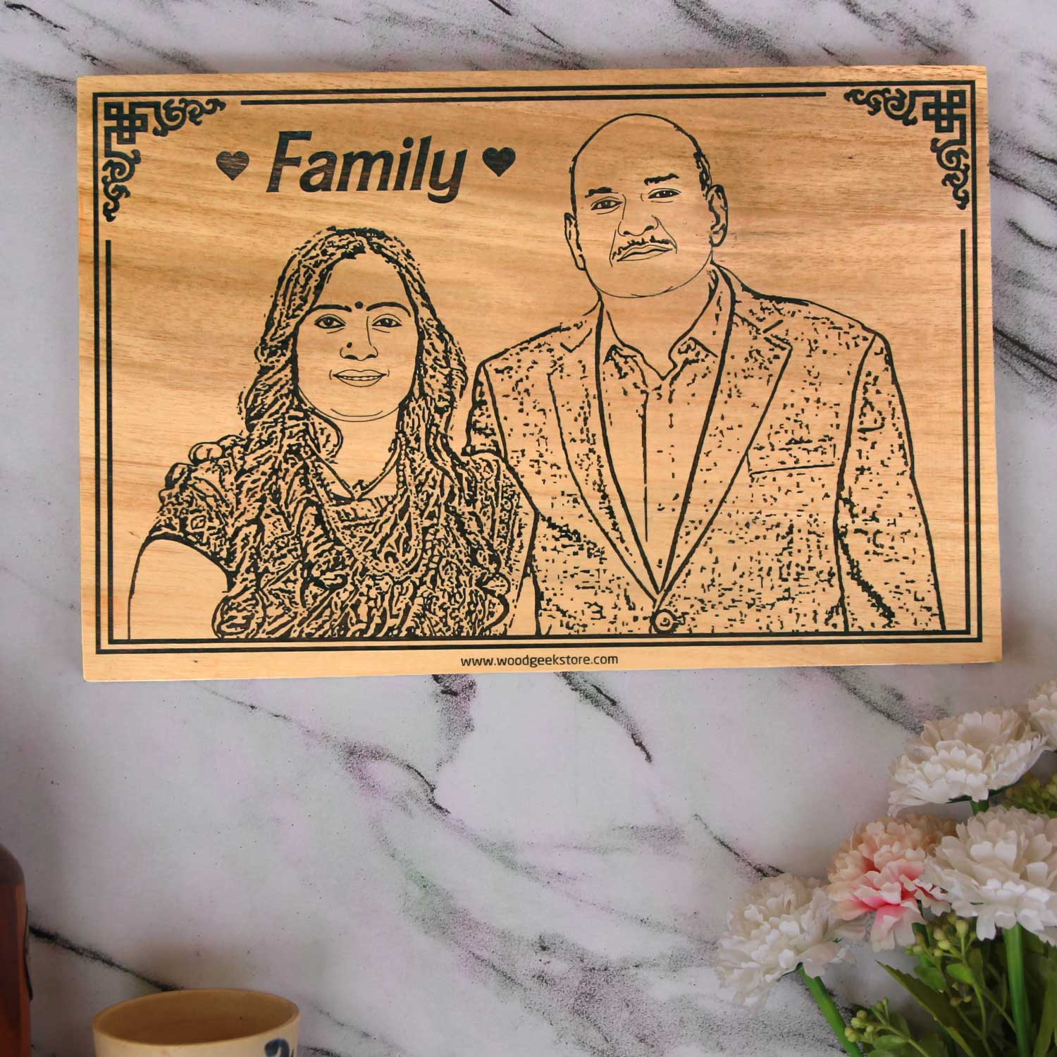 Three Hearts One Home Personalized Family Portrait Wood Plaque | Gifts For Mom & Dad - Image 3