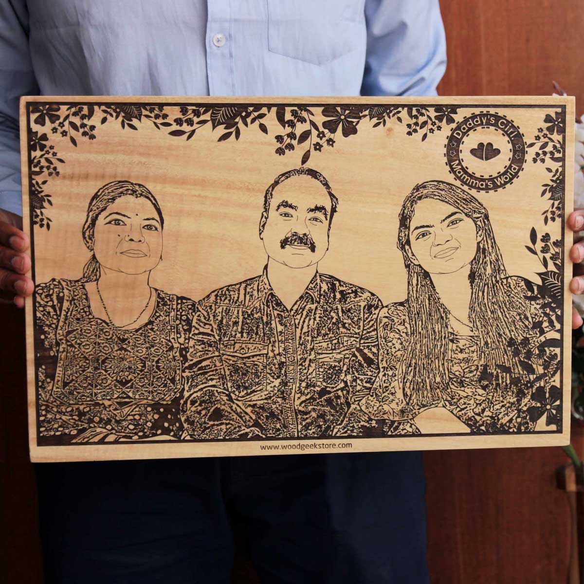 Three Hearts One Home Personalized Family Portrait Wood Plaque | Gifts For Mom & Dad - Image 4