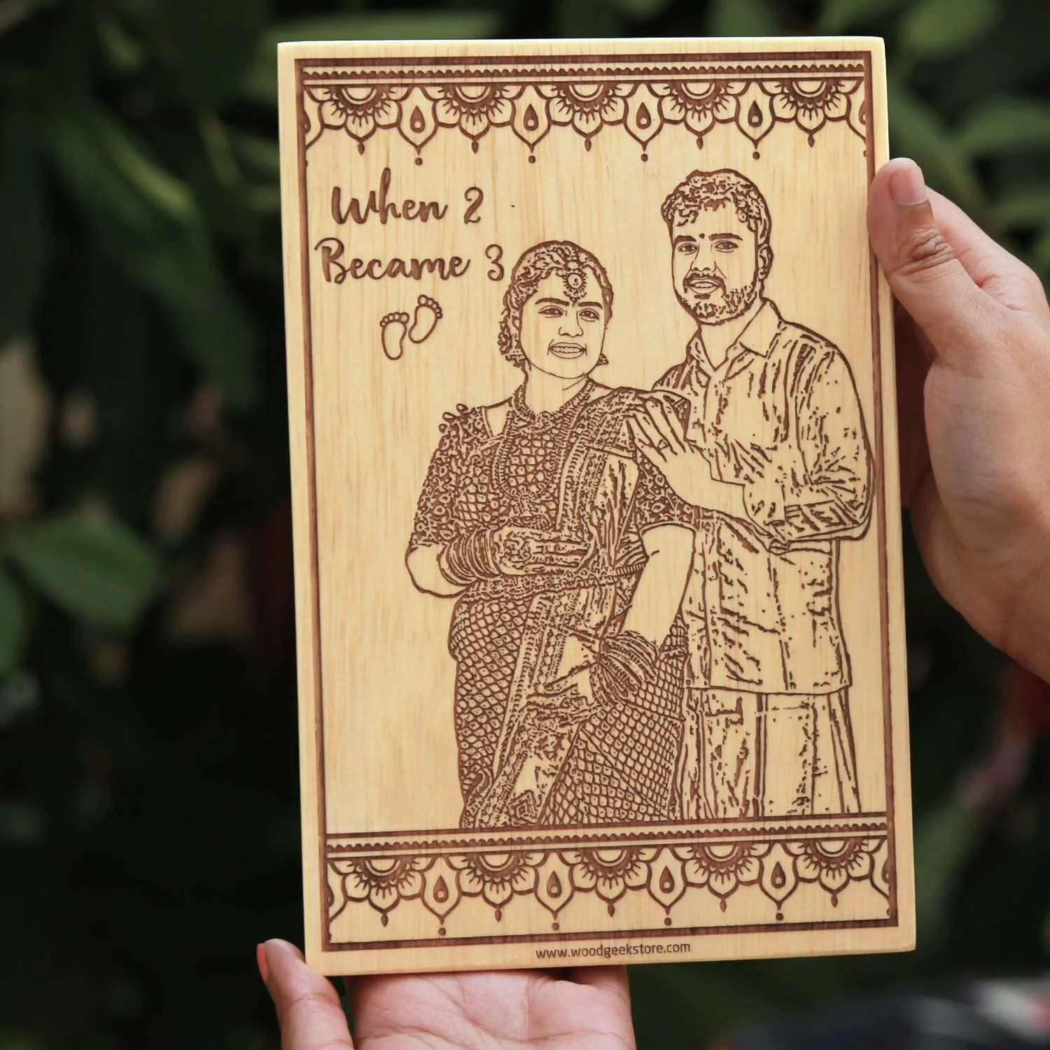 When 2 Became 3 – Personalized Engraved Wooden Frame for Expecting Parents - Image 2
