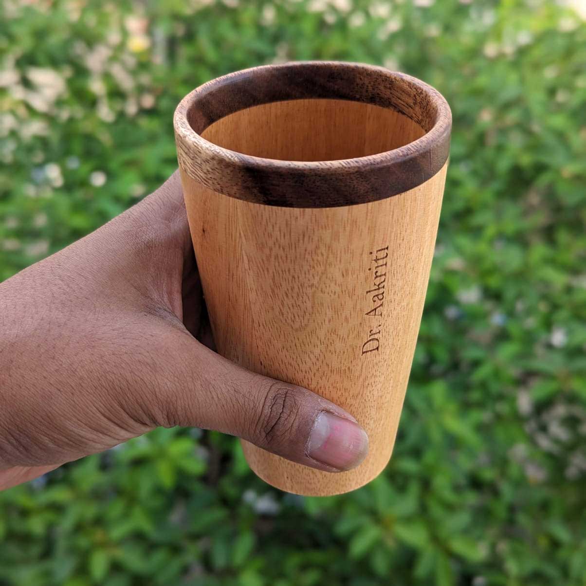 Personalized Wooden Tall Drinking Glass(10 oz/300ml) | Birthday Gift For Coffee Lover - Image 3