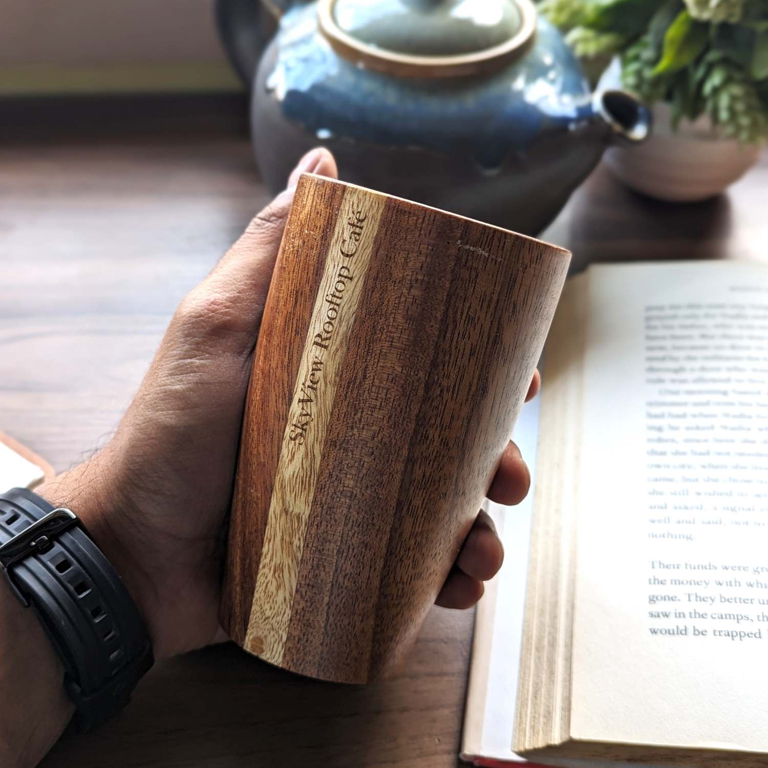 Personalized Wooden Tall Drinking Glass(10 oz/300ml) | Birthday Gift For Coffee Lover - Image 5
