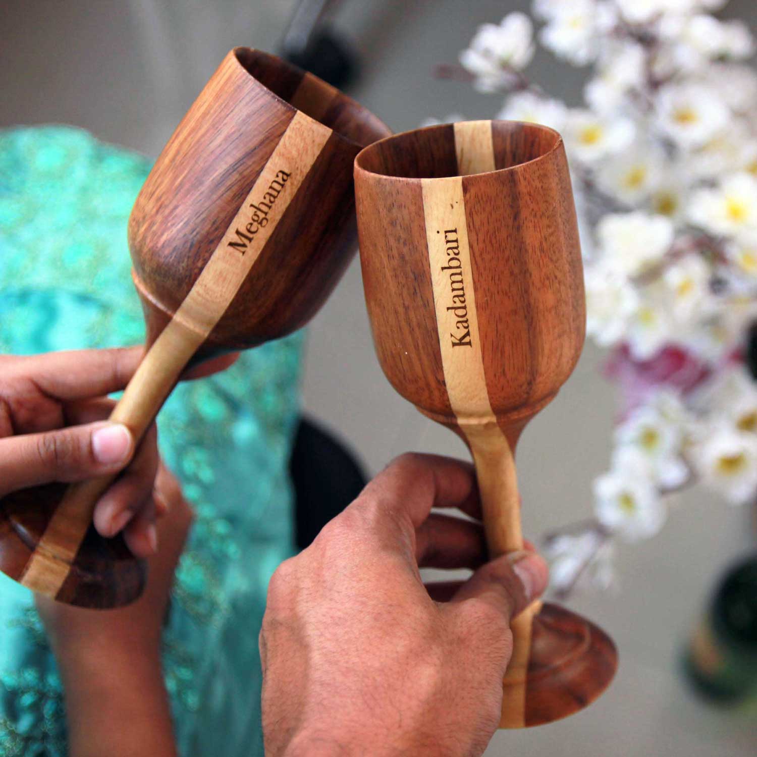 Personalized Wood Wine Goblets Engraved With Name | Anniversary Gift - Image 2