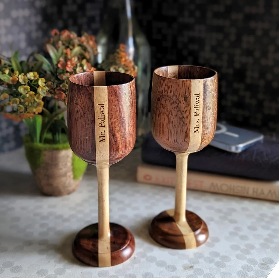 Personalized Wood Wine Goblets Engraved With Name | Anniversary Gift - Image 4