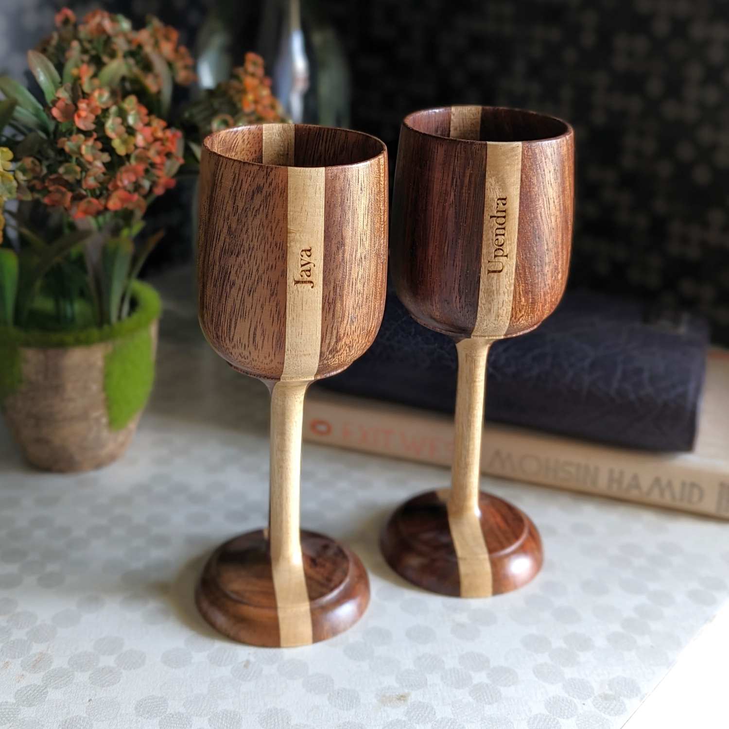 Personalized Wood Wine Goblets Engraved With Name | Anniversary Gift - Image 5