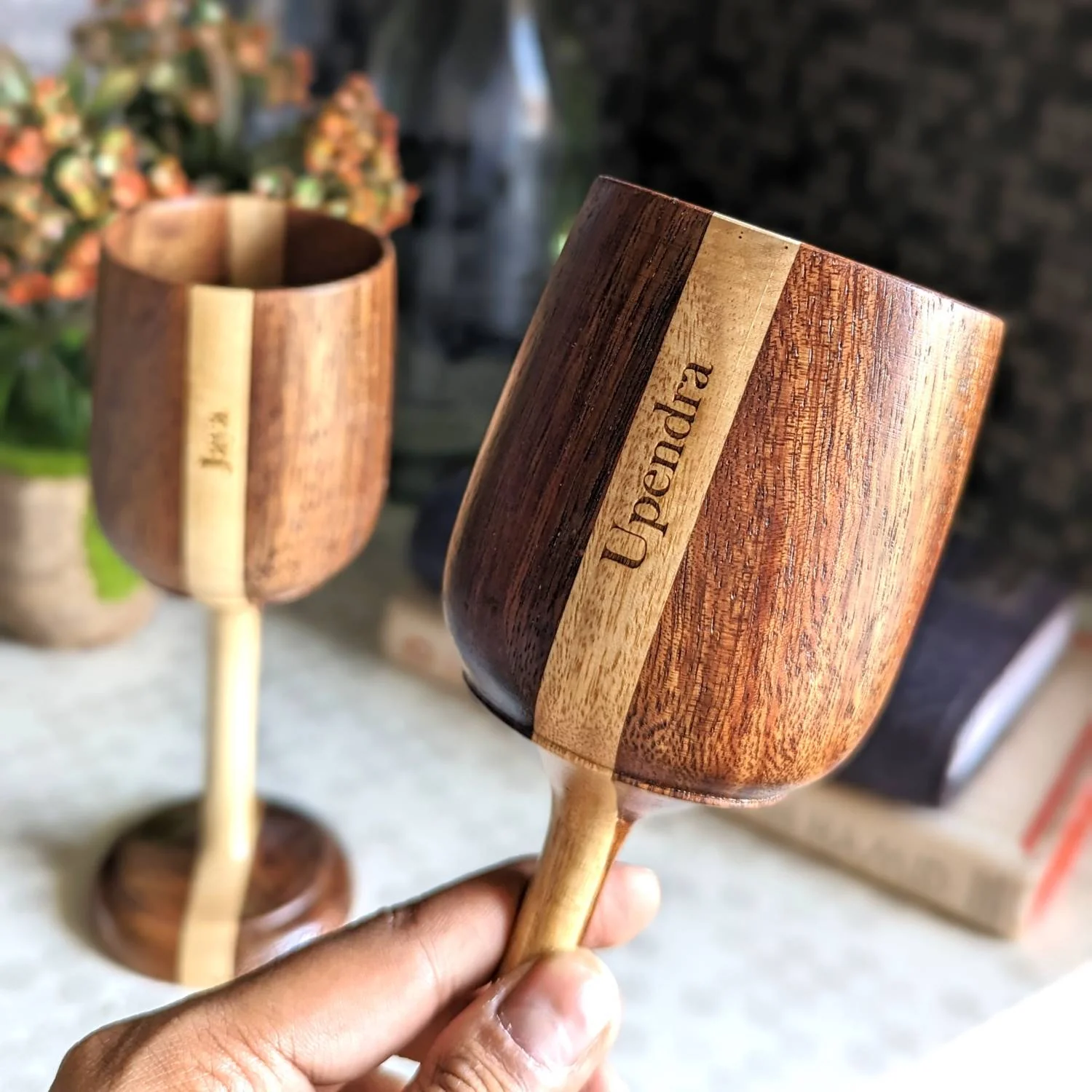 Personalized Wood Wine Goblets Engraved With Name | Anniversary Gift - Image 6