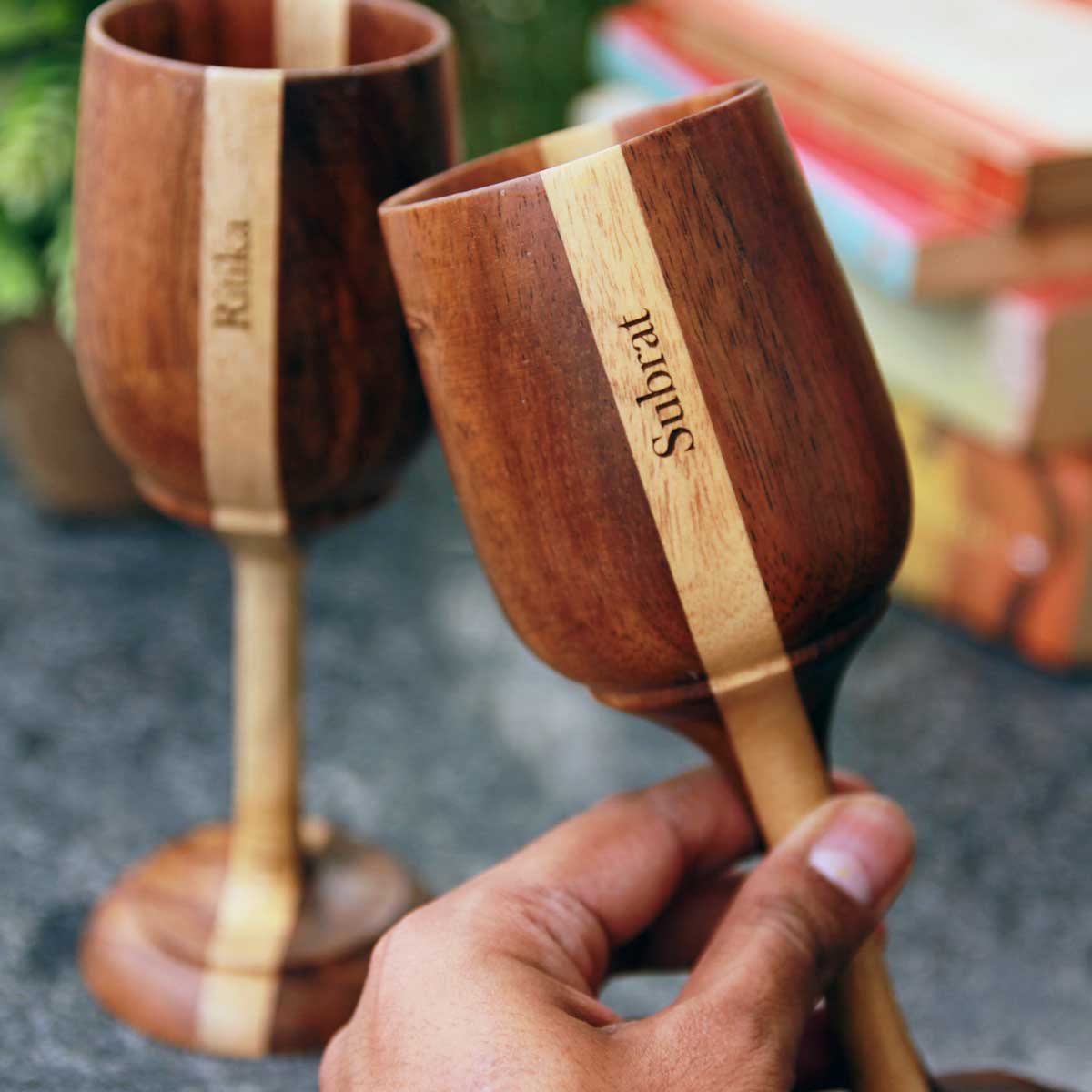 Personalized Wood Wine Goblets Engraved With Name | Anniversary Gift - Image 9
