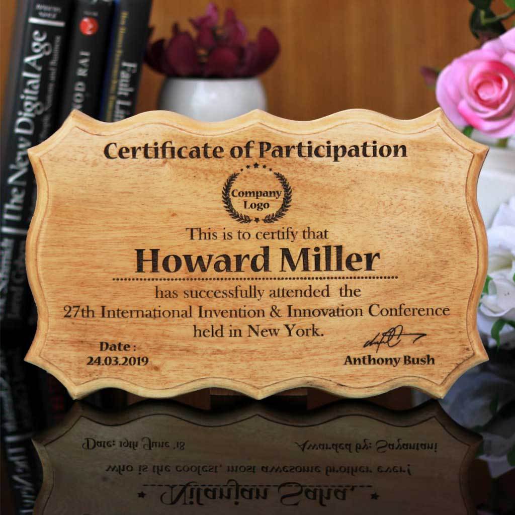 Personalized Wooden Certificate For Participation