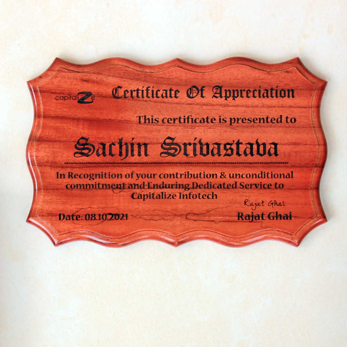 Personalized Wooden Certificate Of Appreciation - Image 3