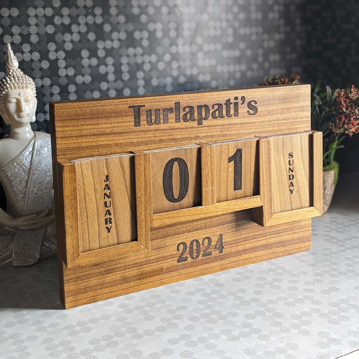 Wooden Perpetual Desk Calendar | Customizable Corporate Gift - Image 2