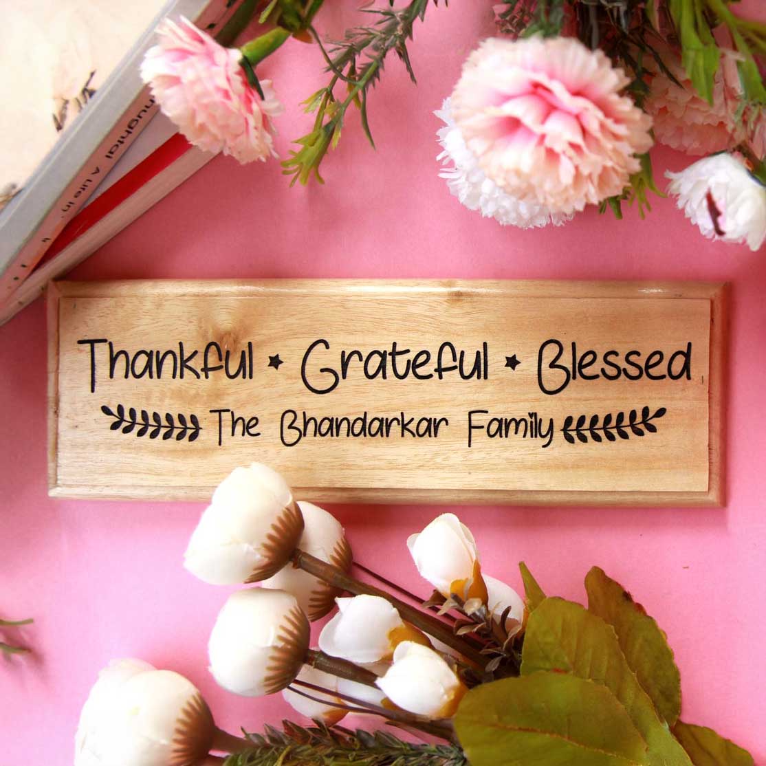 Personalized Wooden Home Nameplate - Thankful, Grateful, Blessed - Image 2
