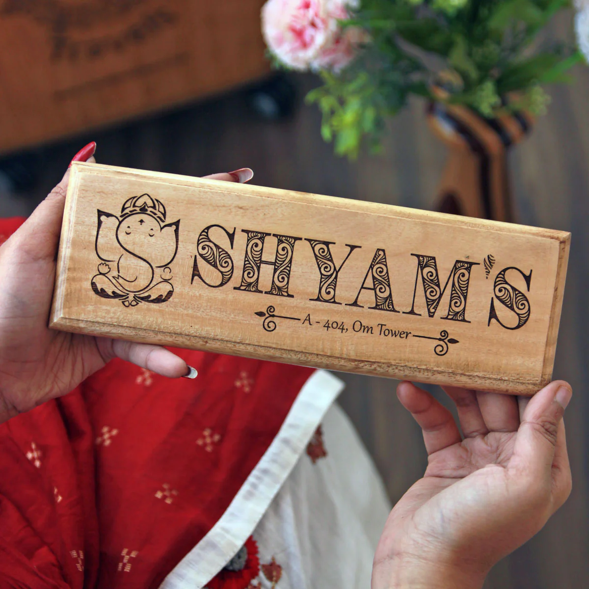 Personalized Wooden Nameplate With Flat Number - Image 10