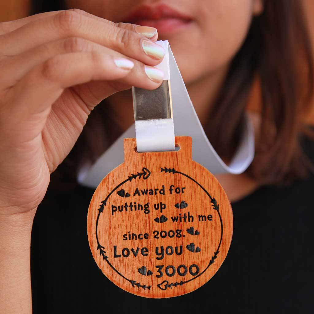 Personalized Wooden Medal For Putting Up With Me - Image 2