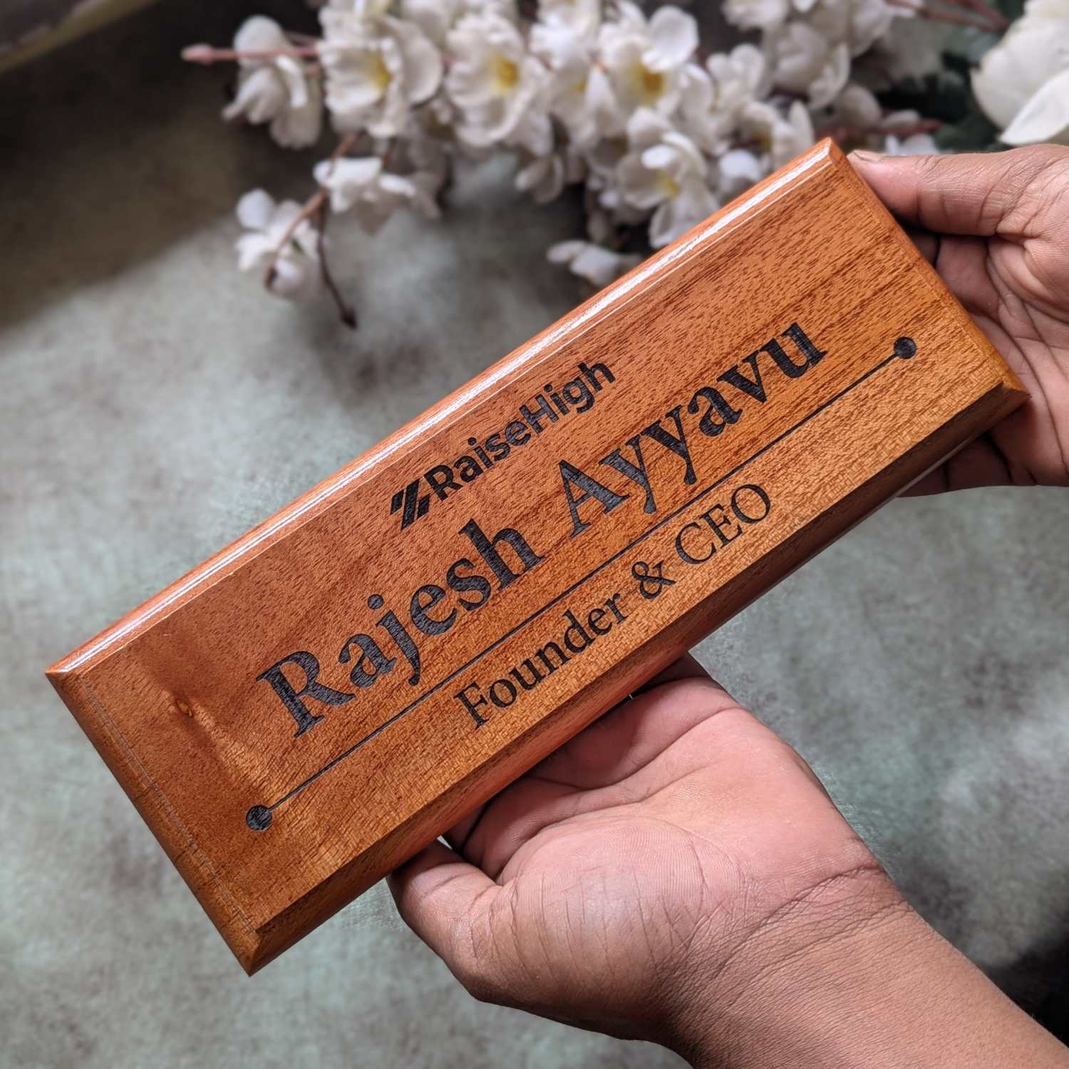 Personalized Wooden Nameplate for Office with Designation - Image 3