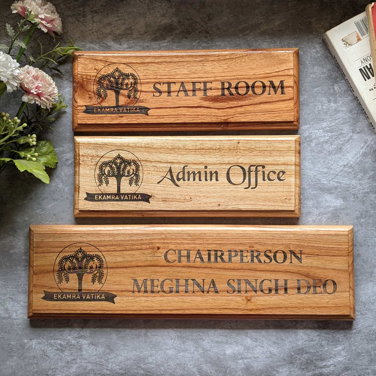 Personalized Wooden Nameplate for Office with Designation - Image 4
