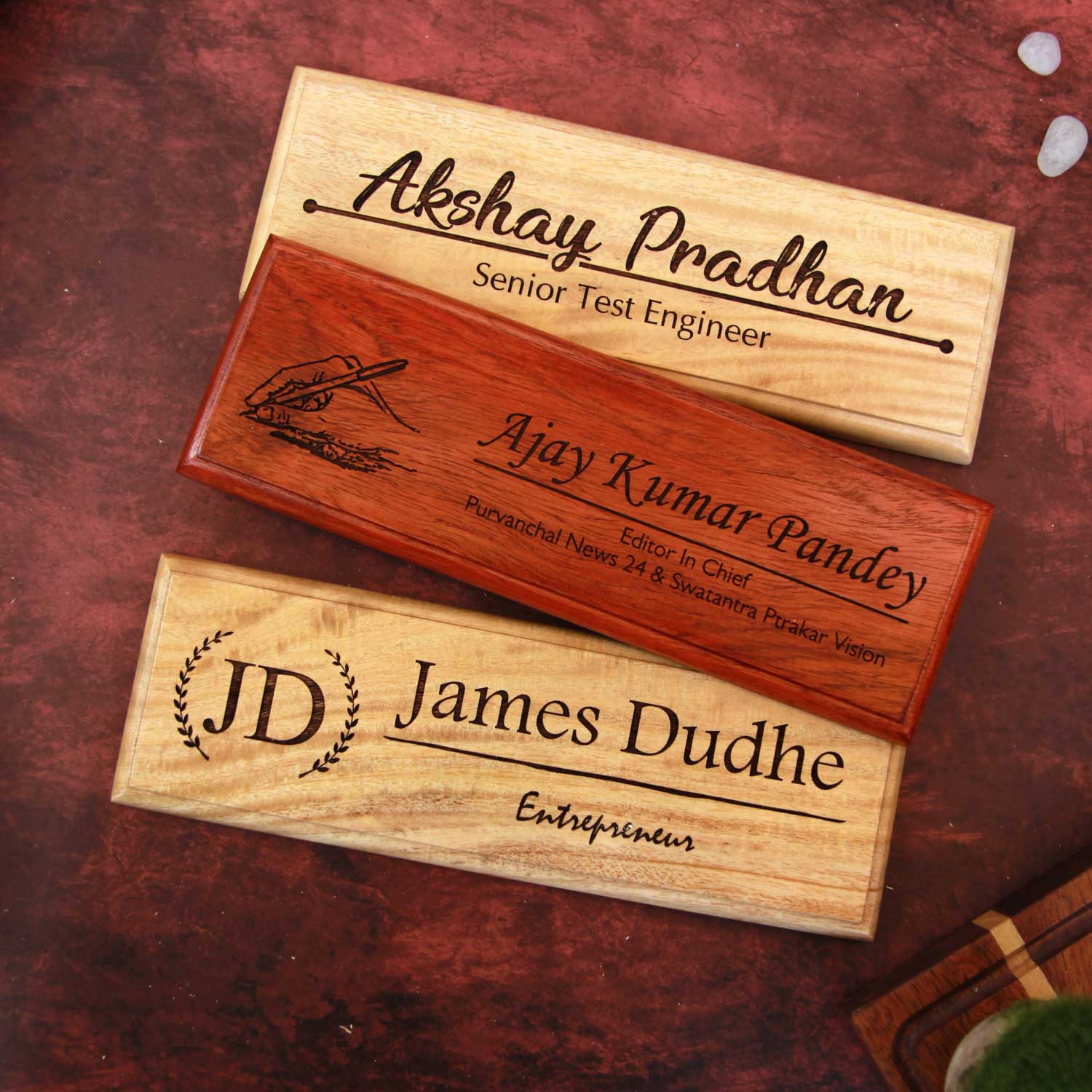 Personalized Wooden Nameplate for Office with Designation - Image 9