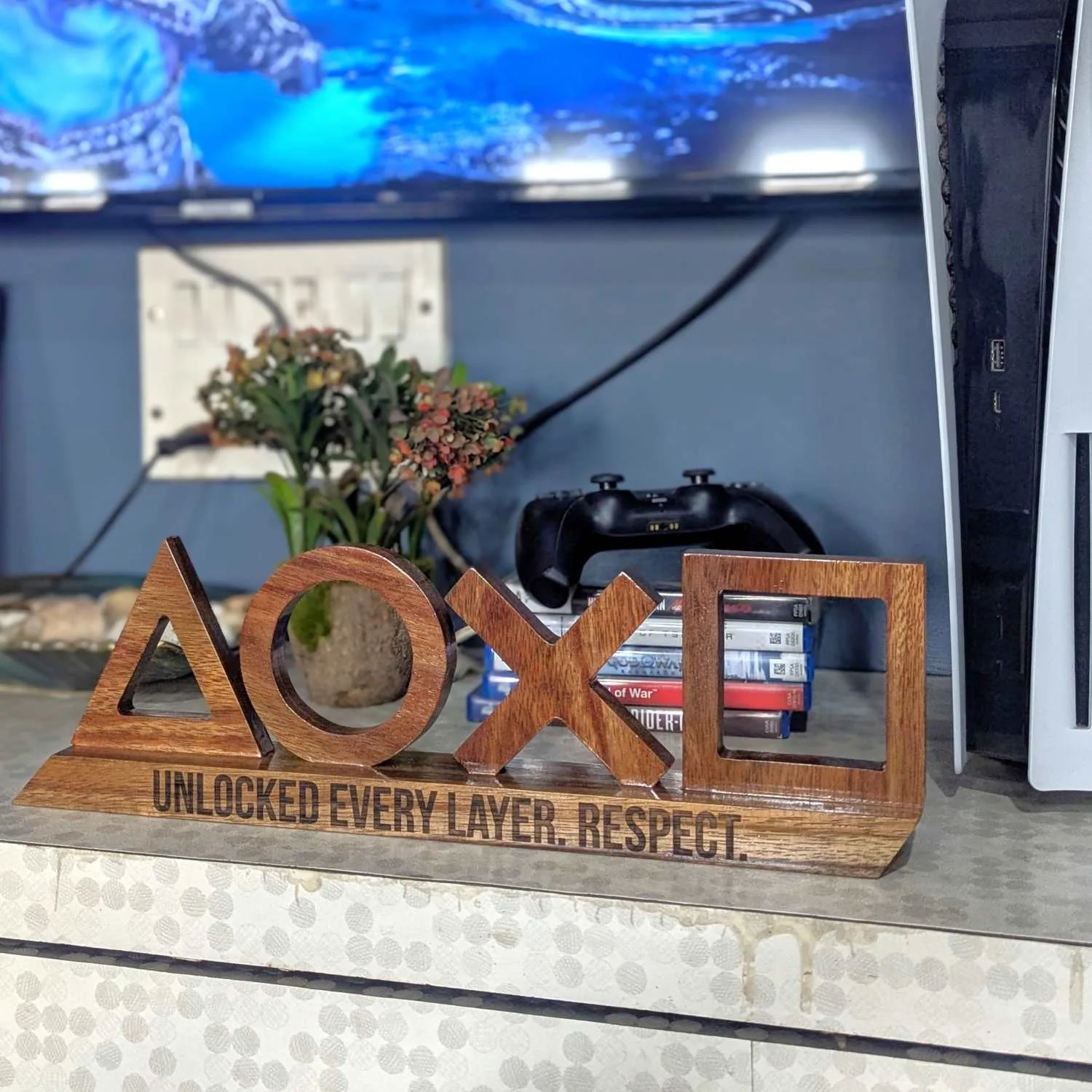 Personalized Wooden PlayStation Sign | Carved 3D Wood Desk Sign For Gamers - Image 3