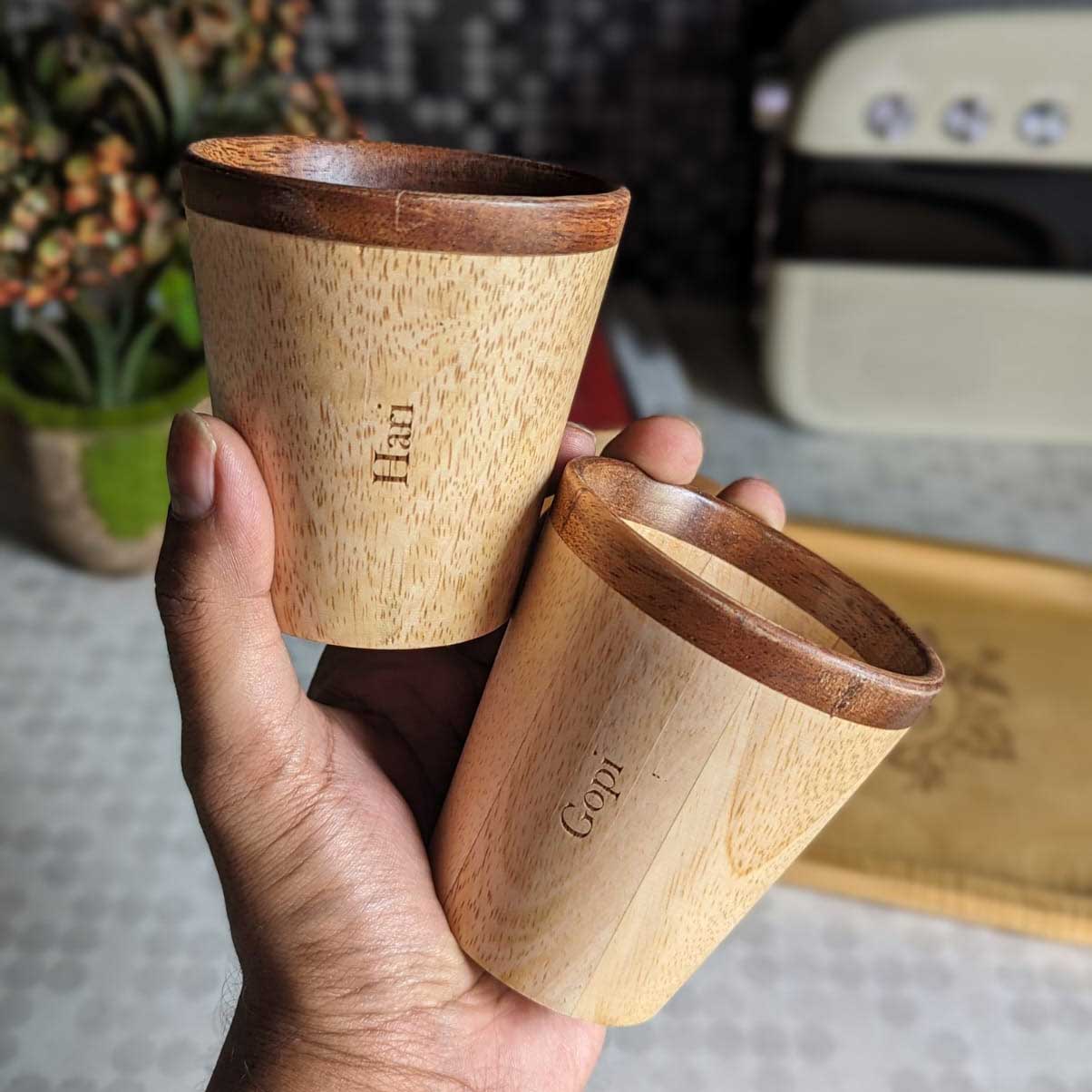 Personalized Wooden Tea & Coffee Cup Set - Image 2