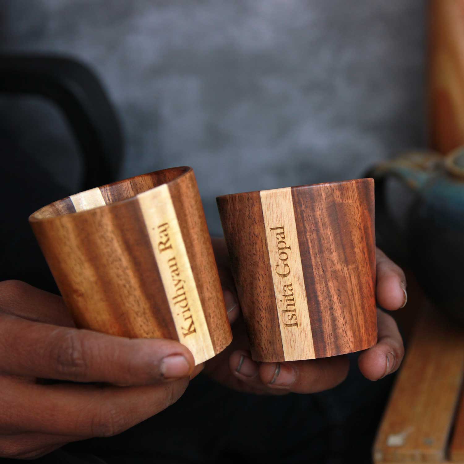 Personalized Wooden Tea & Coffee Cup Set - Image 3