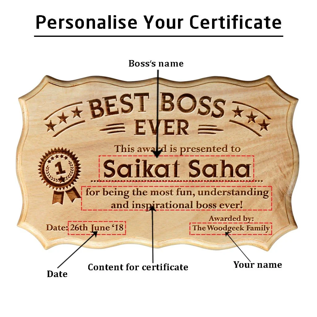 Personalized Best Boss Ever Wooden Certificate - Image 5