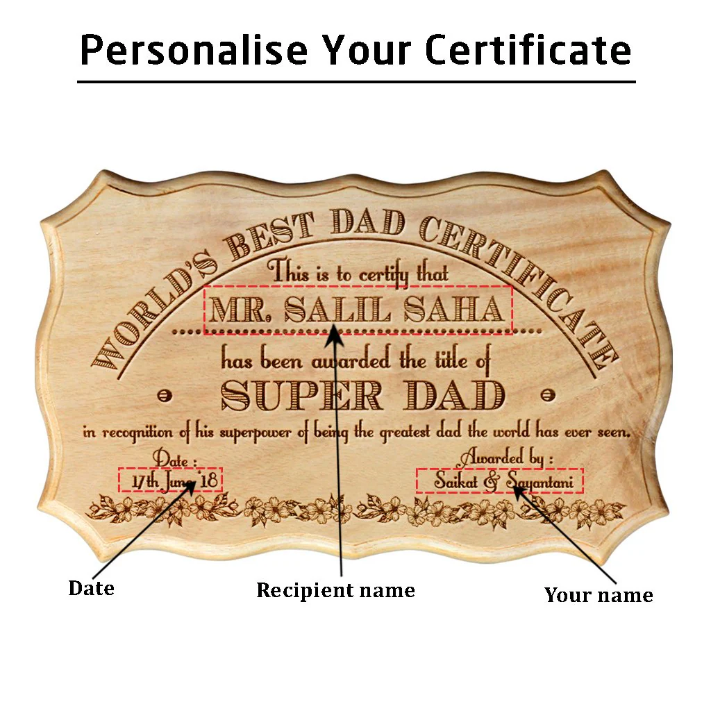 Personalized World's Best Dad Wooden Certificate - Image 3