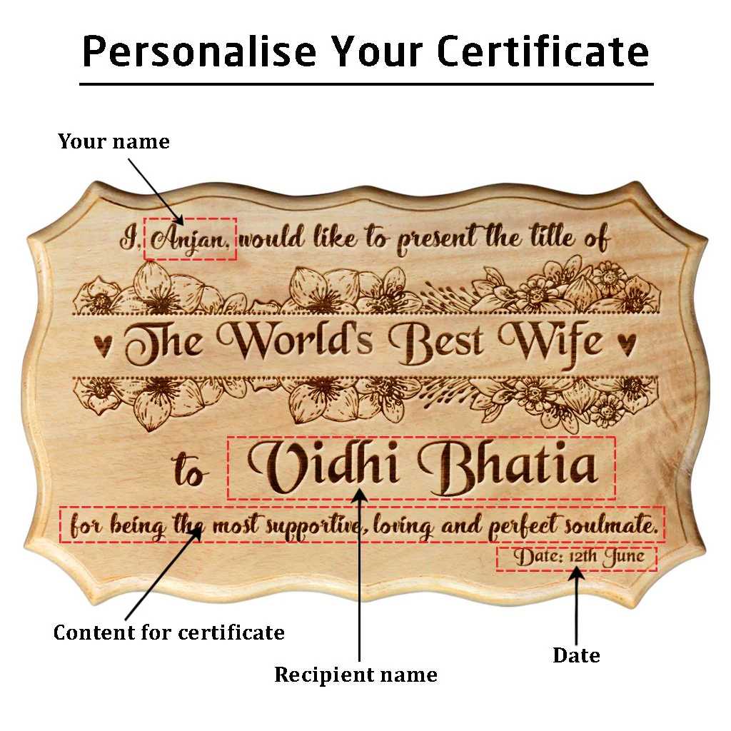 Personalized World's Best Wife Wooden Certificate - Image 3