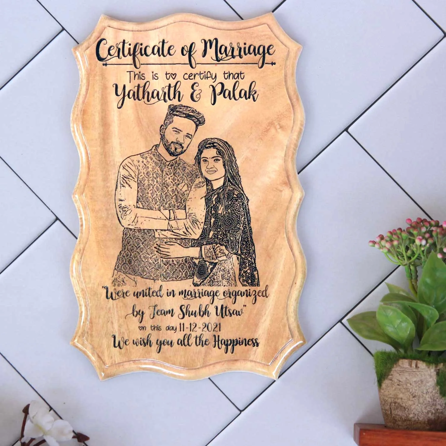 Photo Engraved Wooden Marriage Certificate - Image 2