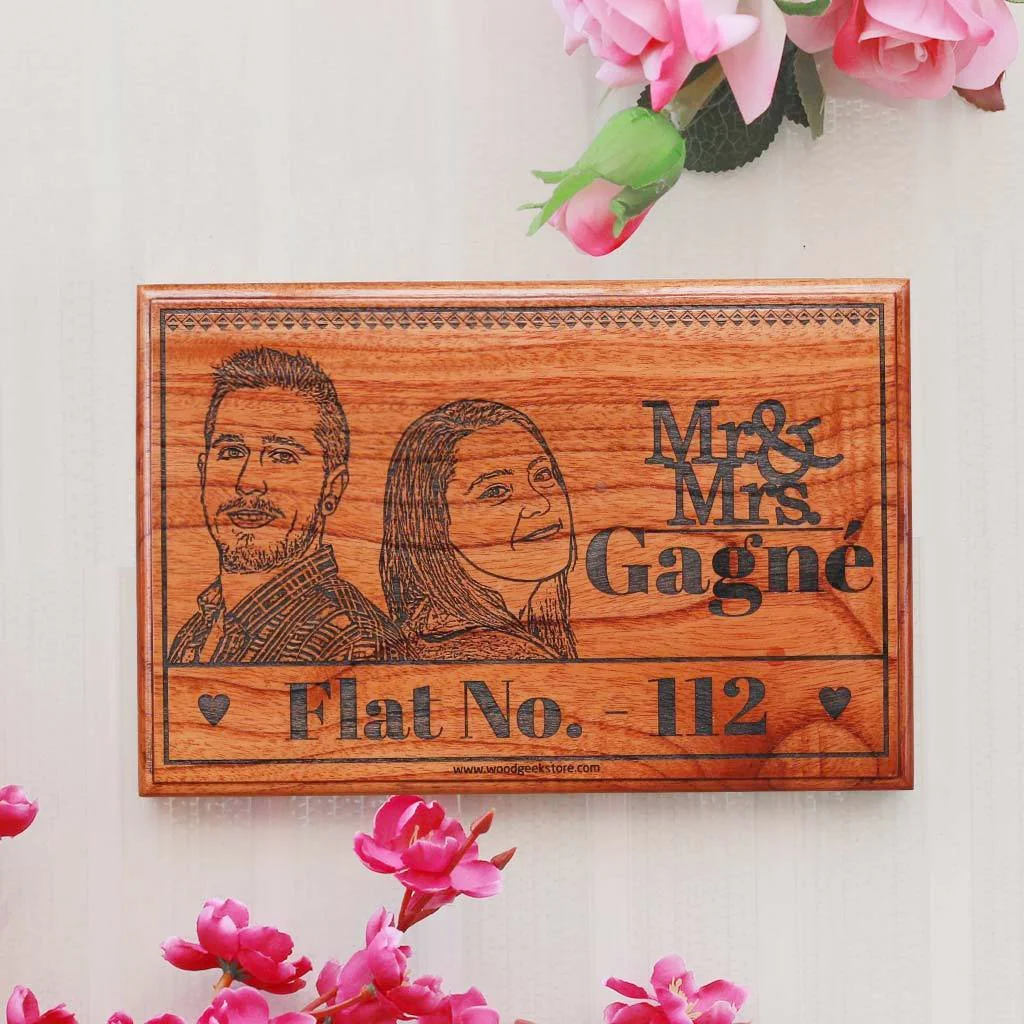 Photo Engraved Wooden Nameplate With Flat Number - Image 2