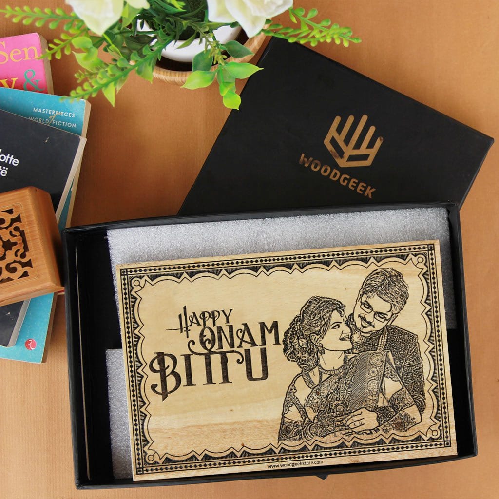Photo Engraved Wooden Poster With Onam Wishes
