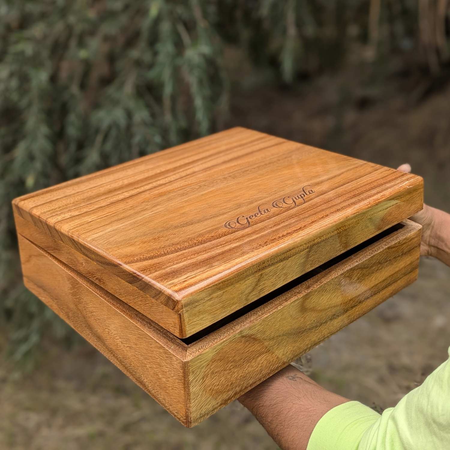 Premium Teak Wood Box With Custom Engraving | 14x14x4 inch - Image 2