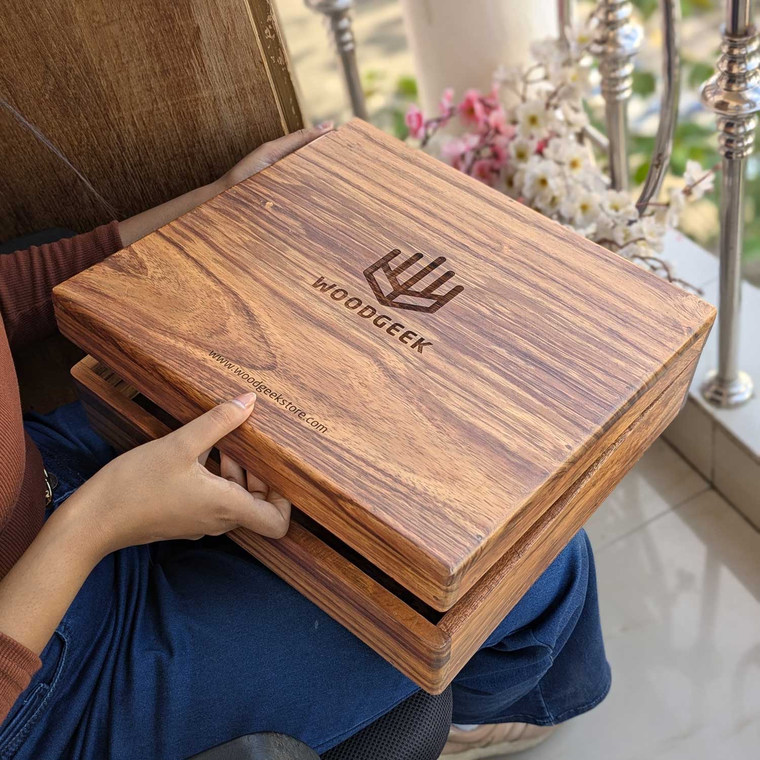 Premium Teak Wood Box With Custom Engraving | 14x14x4 inch - Image 7