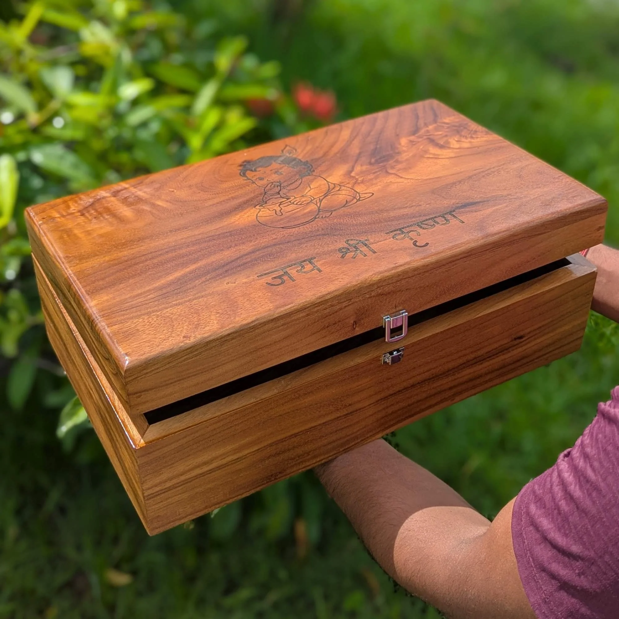 Large Premium Teak Wood Box With Custom Engraving | 17 x 10 x 5 inch - Image 3