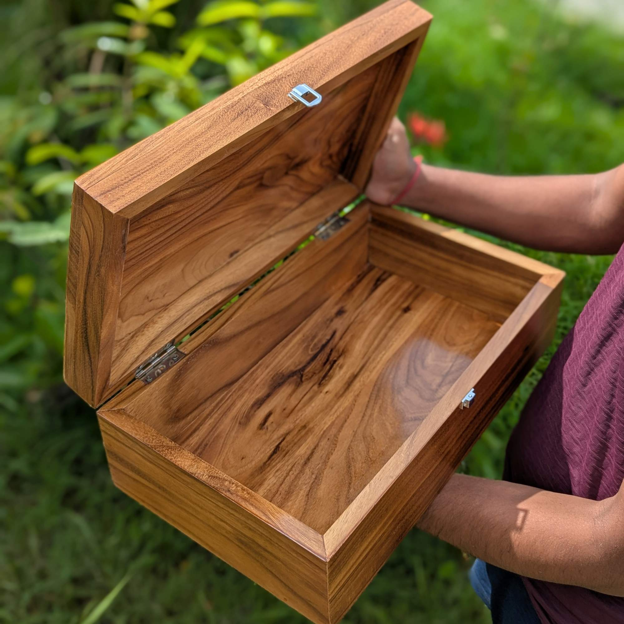 Large Premium Teak Wood Box With Custom Engraving | 17 x 10 x 5 inch - Image 4