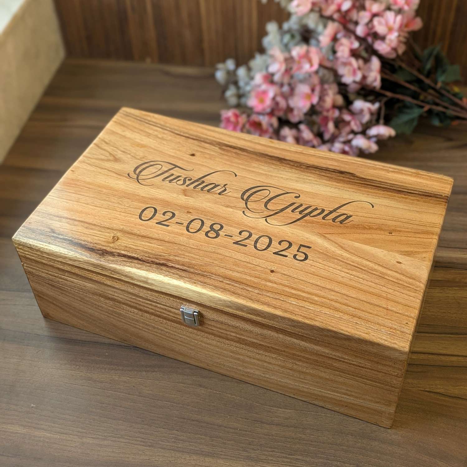 Large Premium Teak Wood Box With Custom Engraving | 17 x 10 x 5 inch - Image 5