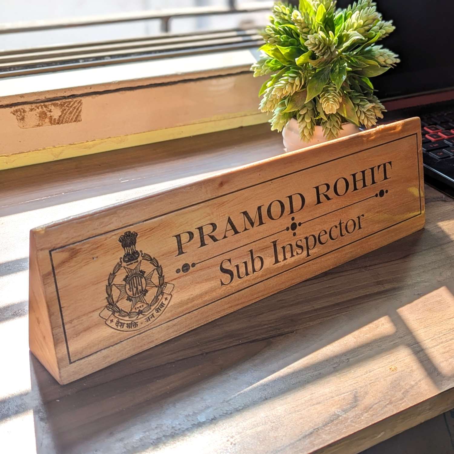 Professional Customized Triangular Desk Nameplate | Engraved with Logo & Designation - Image 10
