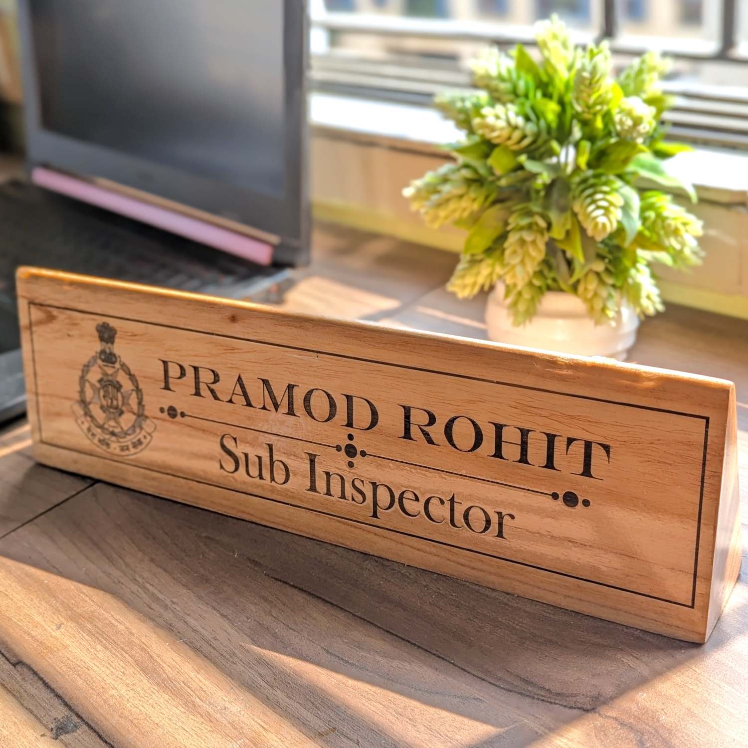 Professional Customized Triangular Desk Nameplate | Engraved with Logo & Designation - Image 11