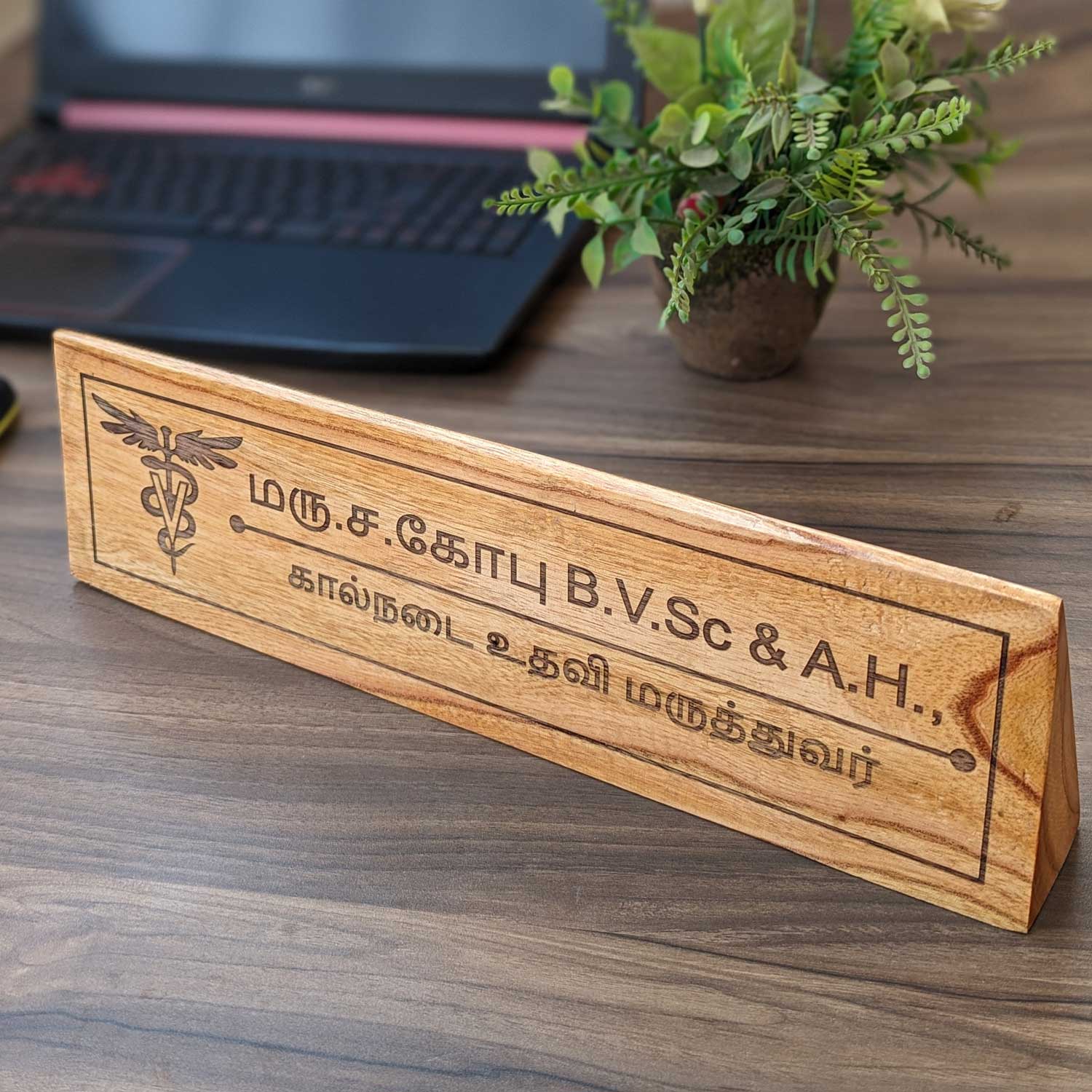 Professional Customized Triangular Desk Nameplate | Engraved with Logo & Designation - Image 14